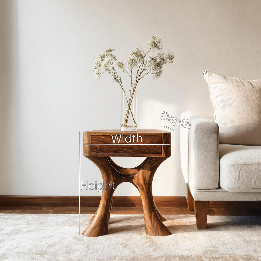 Sculptural Side Table with Drawer, solid wood, built to order