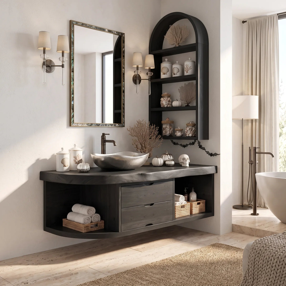 Organic Floating Bathroom Vanity Modern Bathroom, solid wood, built to order, view 4