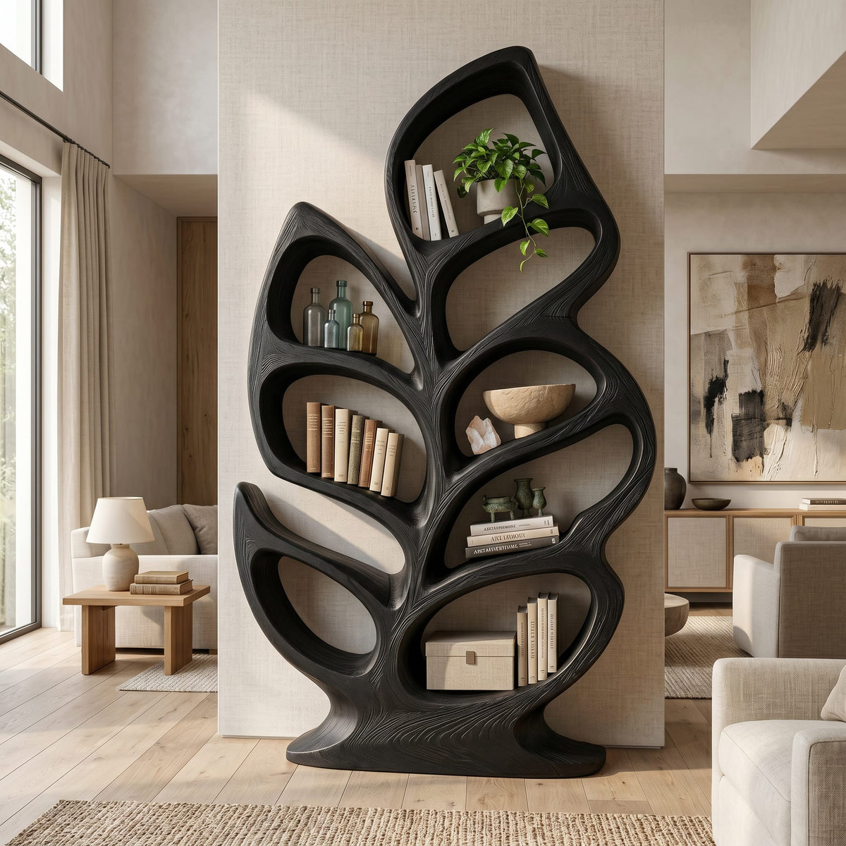 Contemporary Sculptural Bookcase, solid wood, built to order