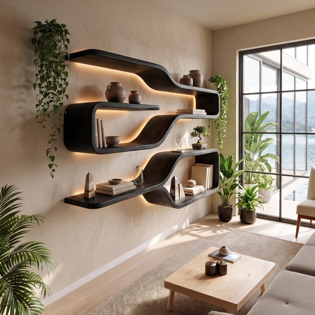 Mid Century Live Edge Wood Shelves, solid wood, built to order