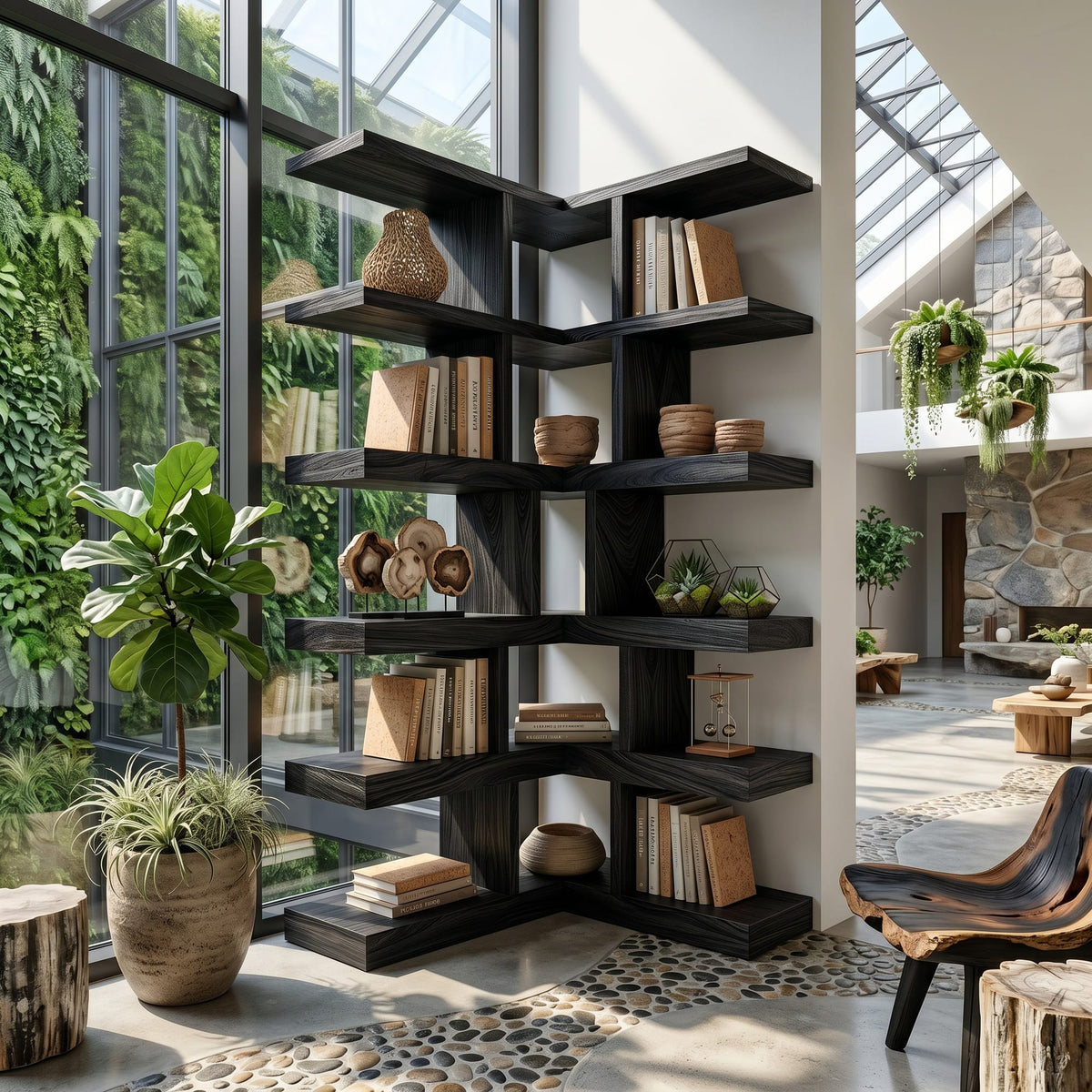 Contemporary Corner Bookcase, solid wood, built to order
