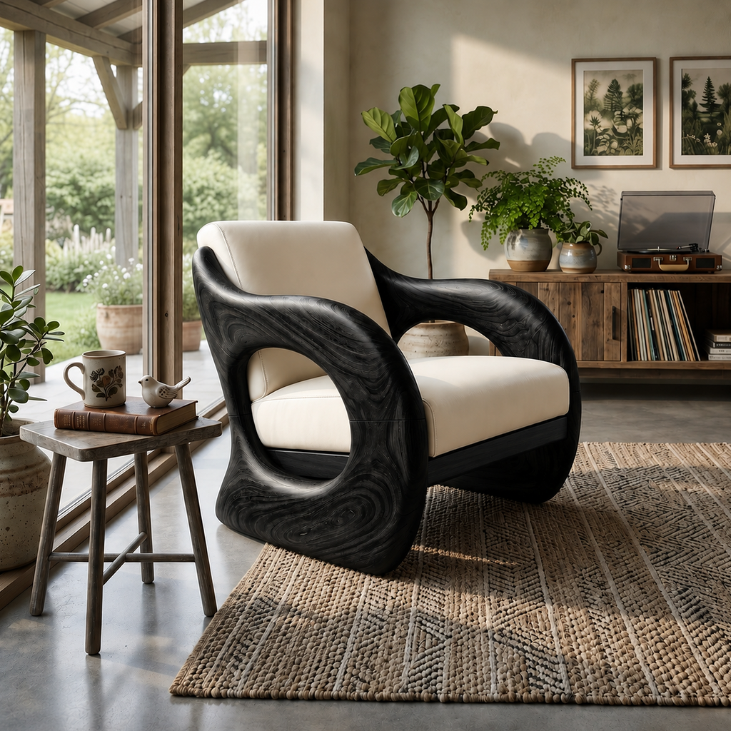 Futuristic Organic Lounge Chair for High-end Urban Residences, solid wood, built to order, view 4