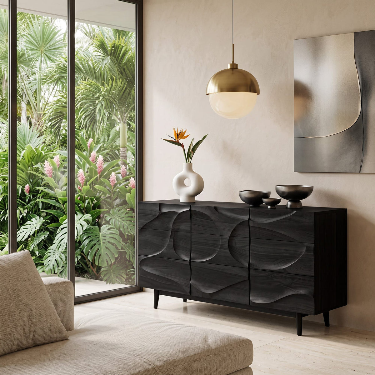 Contemporary Carved Modern Sideboard