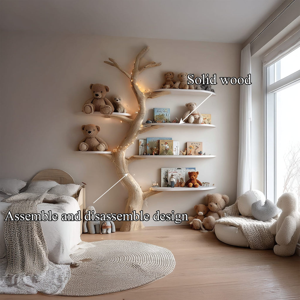 Midcentury Tree Bookcase Nursery Bedroom, solid wood, built to order