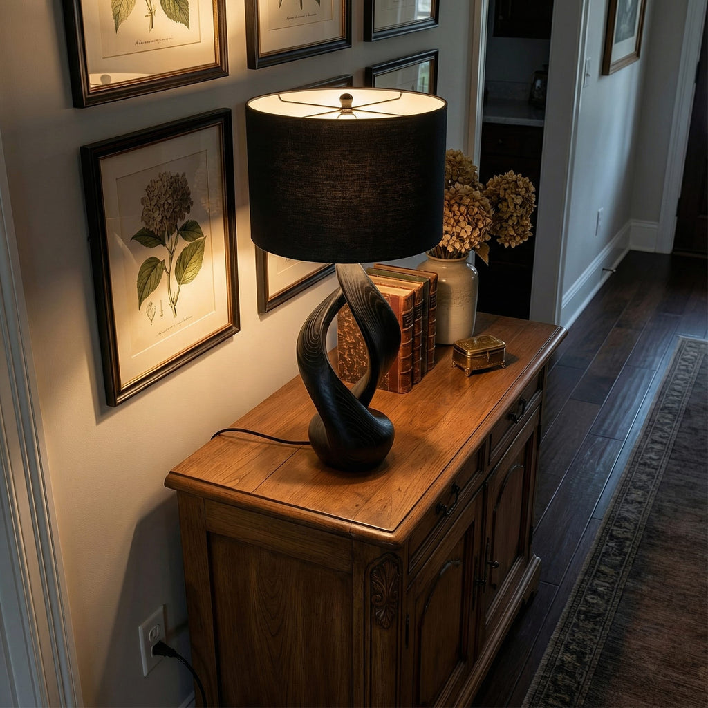 Boho Accent Table Lamp Bedroom Living Room Corner Space, solid wood, built to order