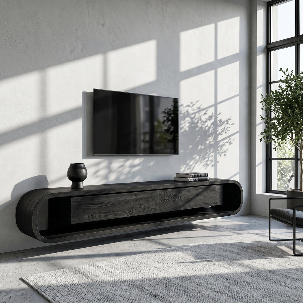 Organic Floating Sculptural TV Console, solid wood, built to order, view 4