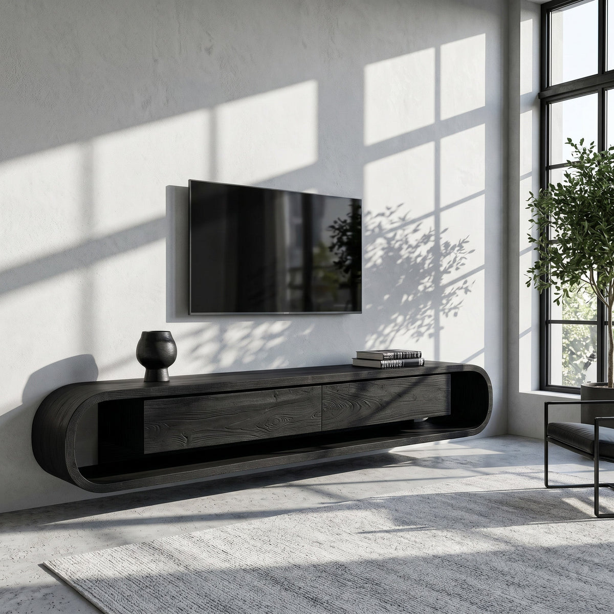Organic Floating Sculptural TV Console, solid wood, built to order, view 4