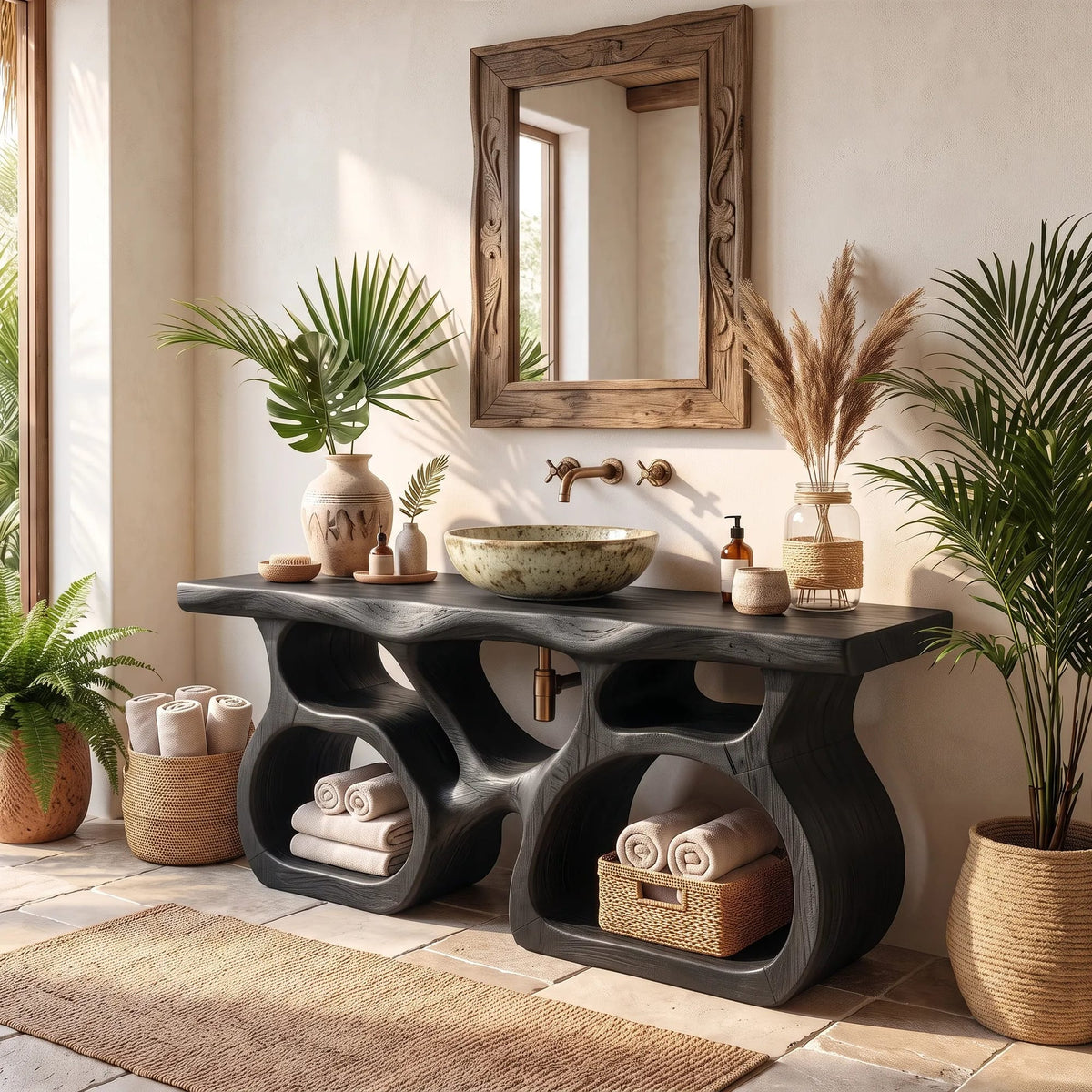 Mid Century Bathroom Sink Vanity Ensuite, solid wood, built to order