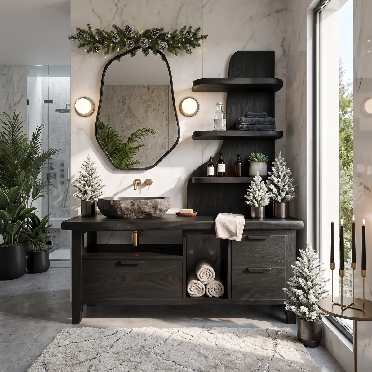 Handcrafted Mid Century Floating Vanity Residence, solid wood, built to order