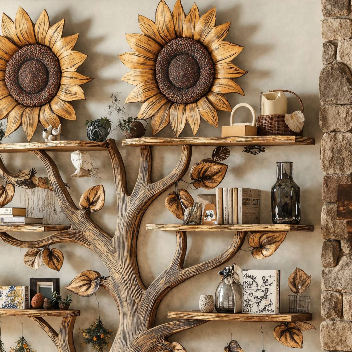 Wall Mount Floating Shelf Wood Tree Bookshelf, solid wood, built to order