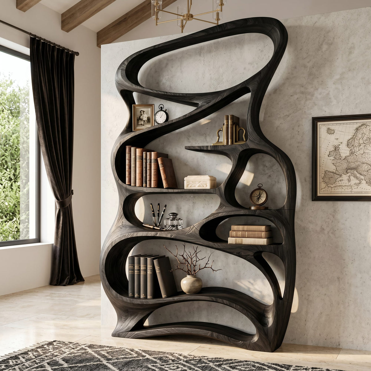 Contemporary Reading Shelf for Peaceful Reading Corner, solid wood, built to order