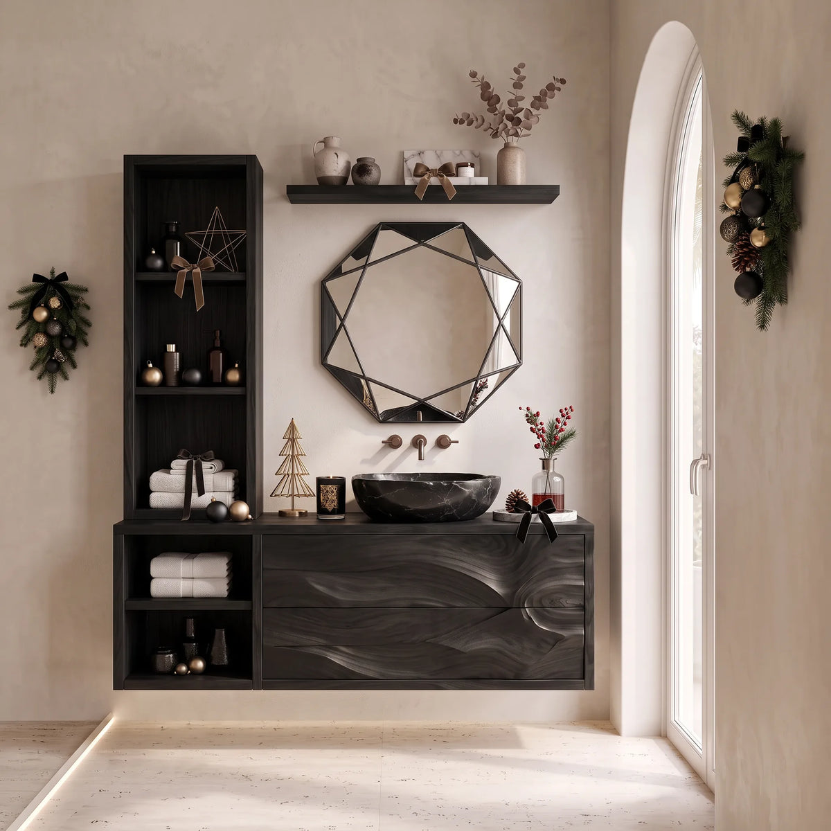 Mid Century Floating Vanity Urban Apartment, solid wood, built to order