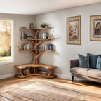 Tree Bookshelf with Corner Bench Lshaped Bench Driftwood Branch, solid wood, built to order