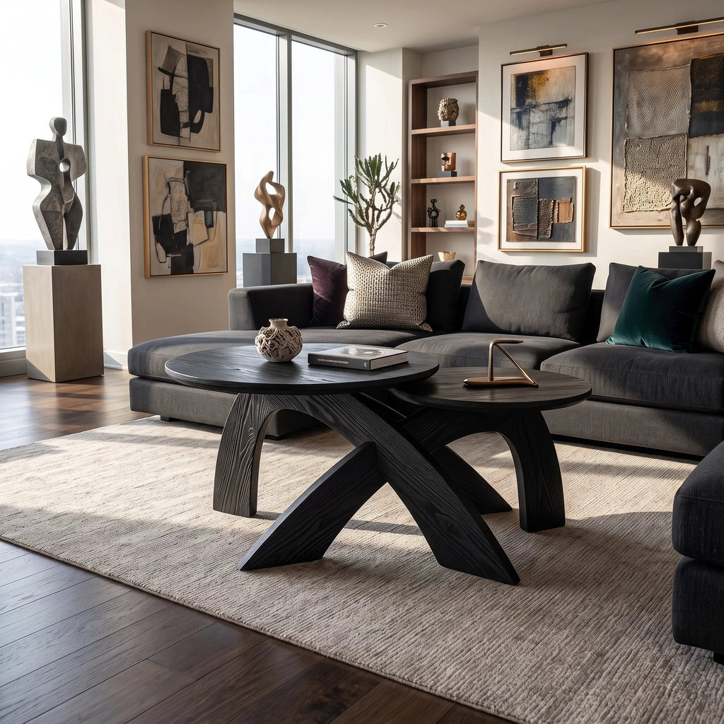 Mid Century Round Coffee Table Biophilic Living Room, solid wood, built to order
