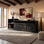 Organic Low Wave Carved Credenza Modern Living Room, solid wood, built to order, view 3