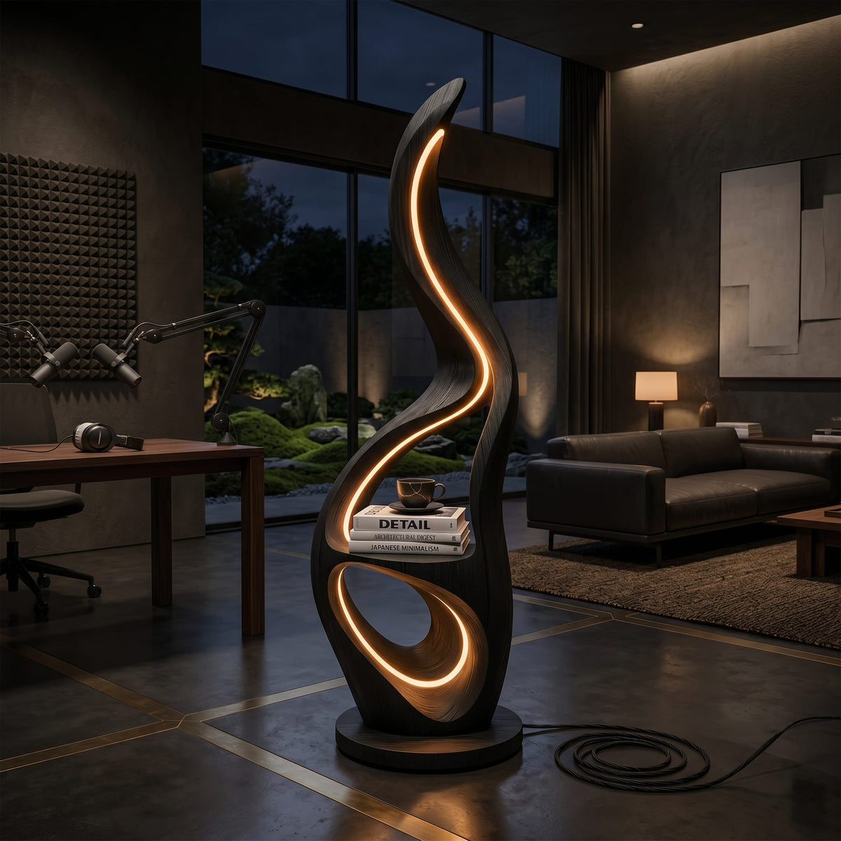 Contemporary Ring Lamp with Table, solid wood, built to order