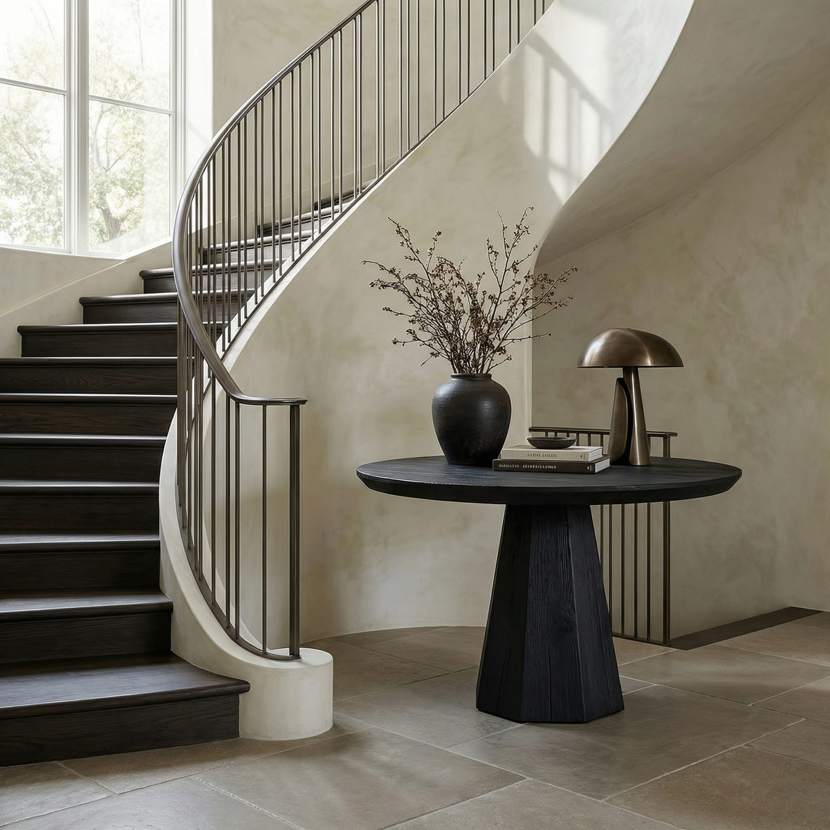 Contemporary Organic Round Entryway Foyer Table, solid wood, built to order
