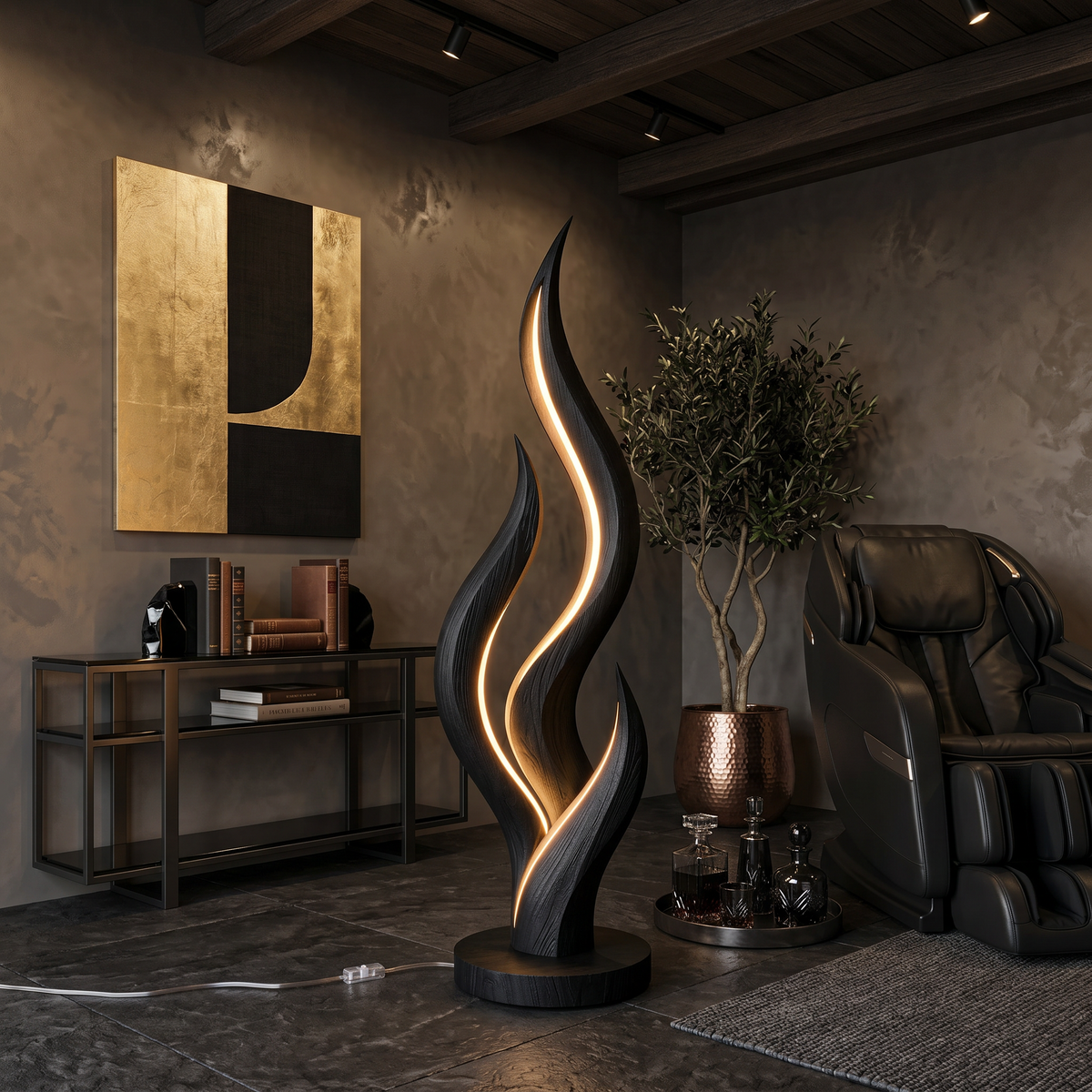 Modern Flow Curve Lamp, solid wood, built to order, view 4