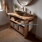 Rustic Bathroom Vanity Console Open Storage, solid wood, built to order