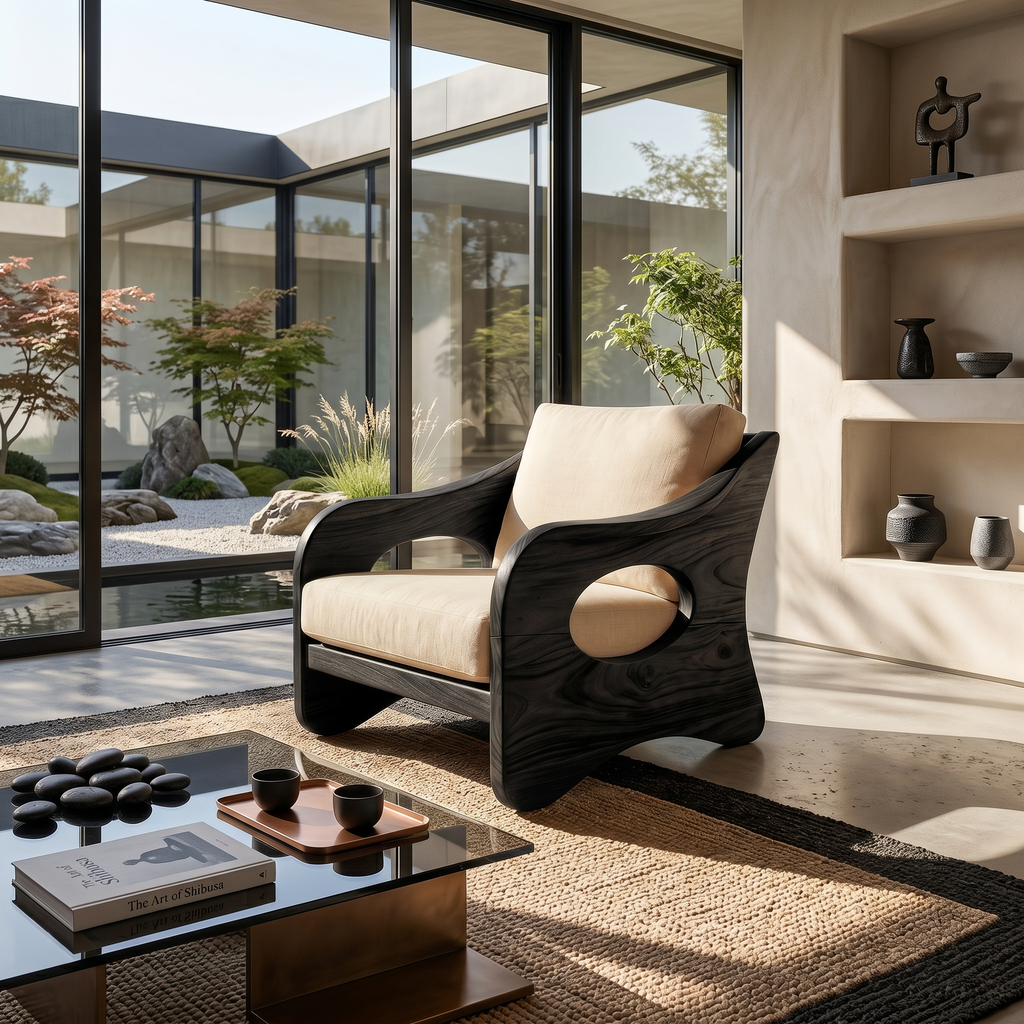 Contemporary Curved Armchair Executive Office Lounge, solid wood, built to order, view 4