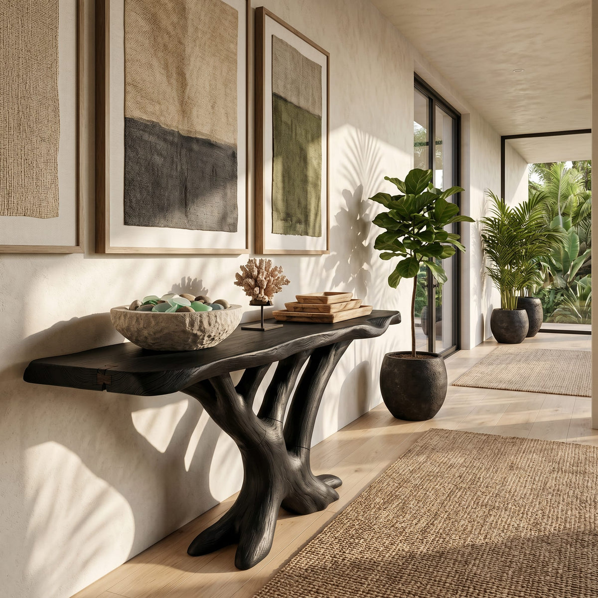 Contemporary Loop Console Table Hallway, solid wood, built to order