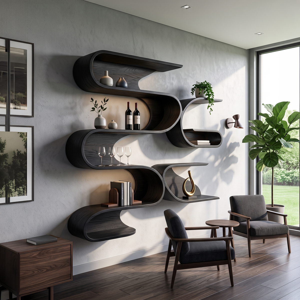 Organic Modern Wall Mounted Shelves, solid wood, built to order, view 4