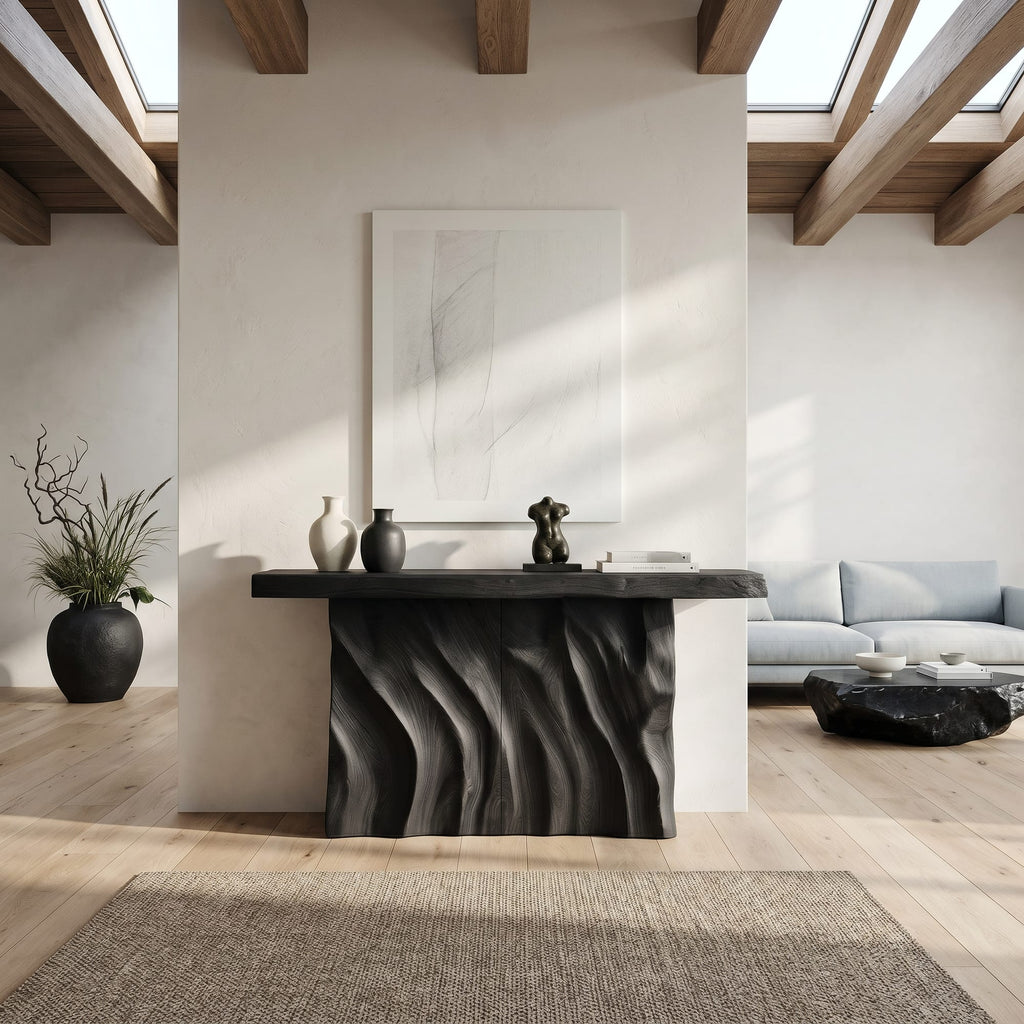 Contemporary Live Form Hall Table, solid wood, built to order