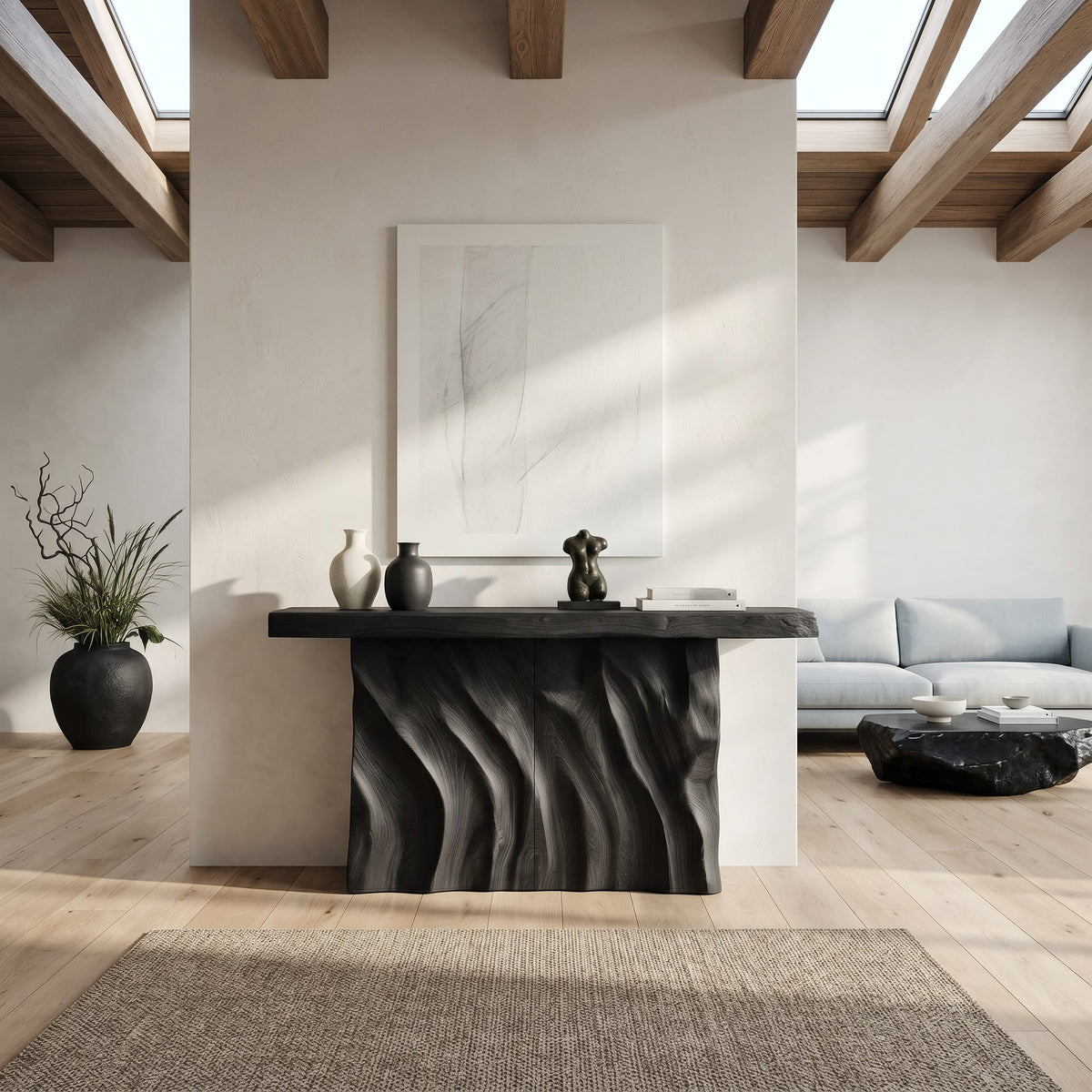 Contemporary Live Form Hall Table, solid wood, built to order