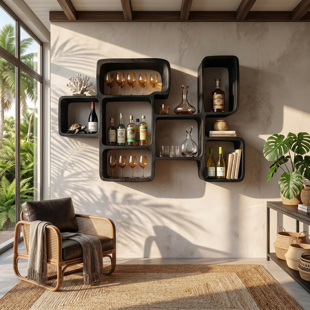 Organic Modern Wall Wine Rack, solid wood, built to order, view 4