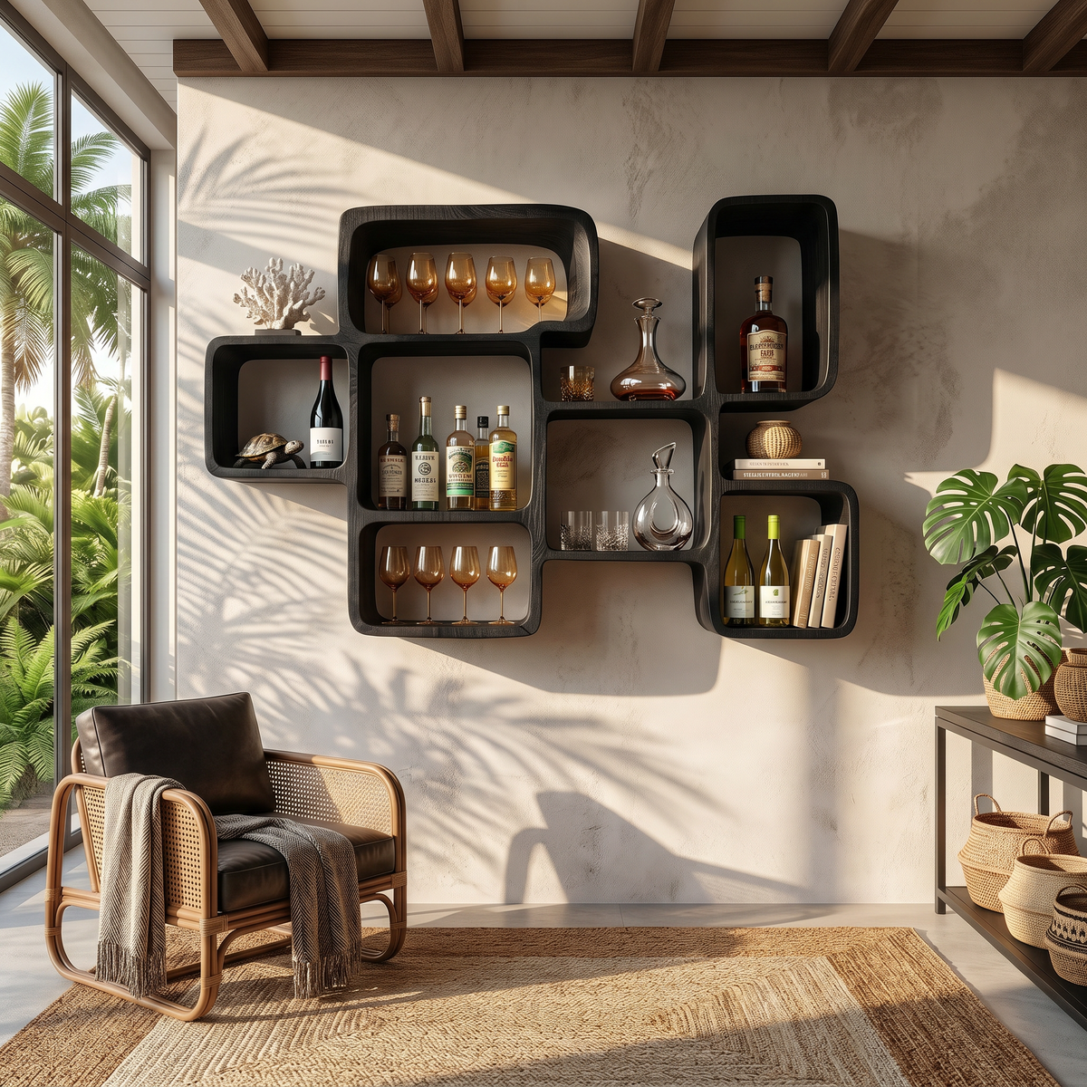 Organic Modern Wall Wine Rack, solid wood, built to order, view 4