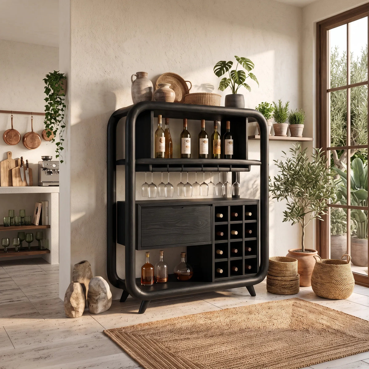 Organic Modern Wine Storage Cabinet Dining Room, solid wood, built to order, view 3