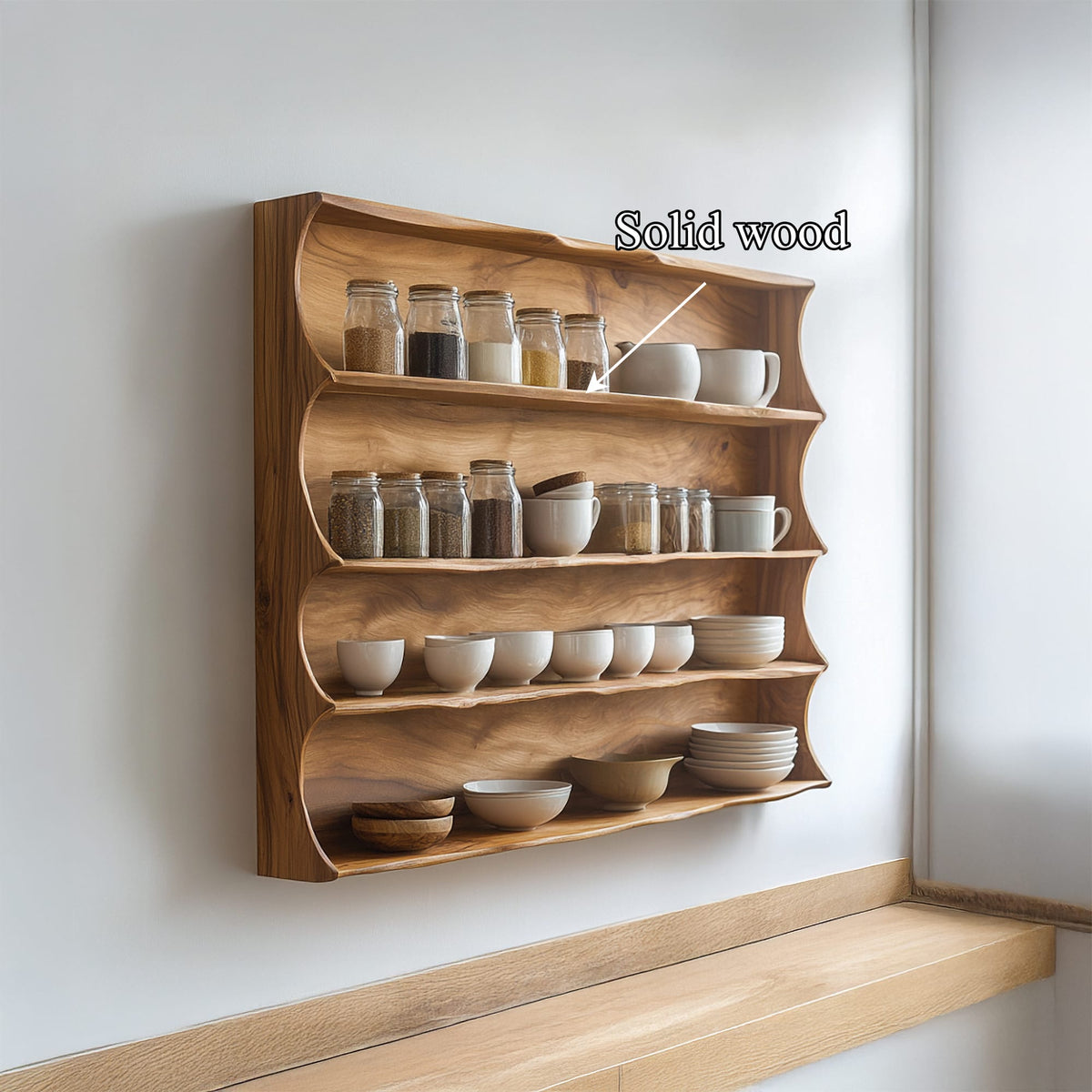 Mid Century Wall Mounted Display Shelf, solid wood, built to order