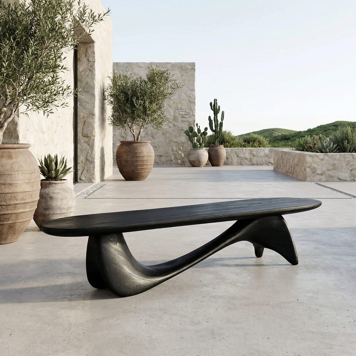 Organic Wave Bench Solid Elegant Flowing Curve Design Garden and Outdoor Space, solid wood, built to order