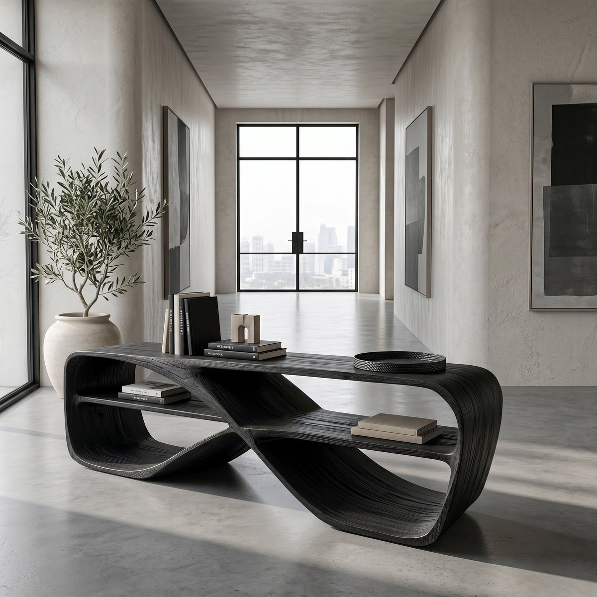 Contemporary Sculptural Console Table, solid wood, built to order, view 4