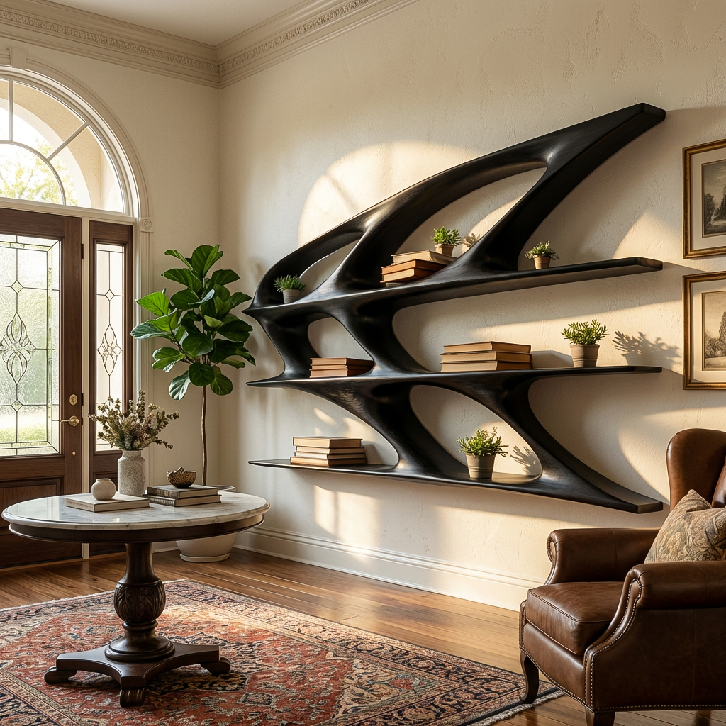 Organic Sculptural Wooden Bookshelf, solid wood, built to order, view 4