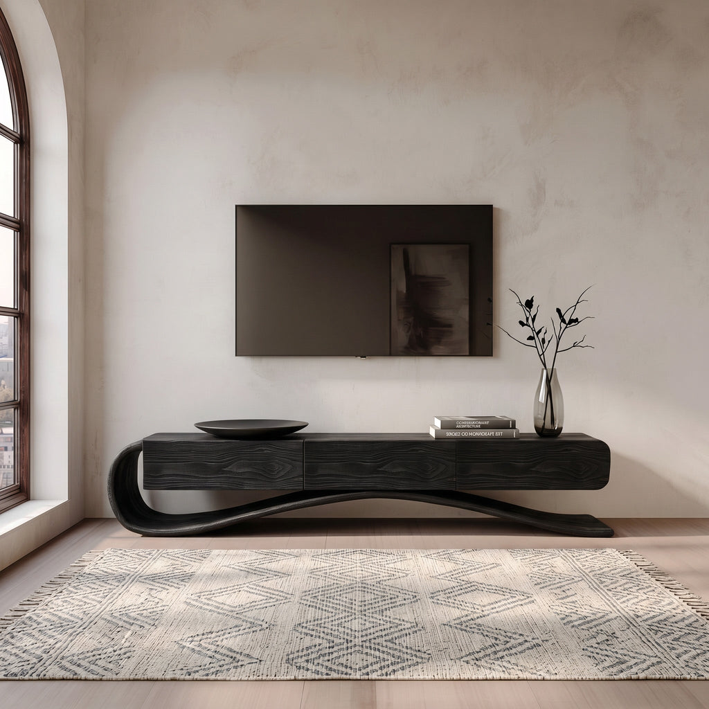 Organic Modern Cantilever TV Console, solid wood, built to order, view 4