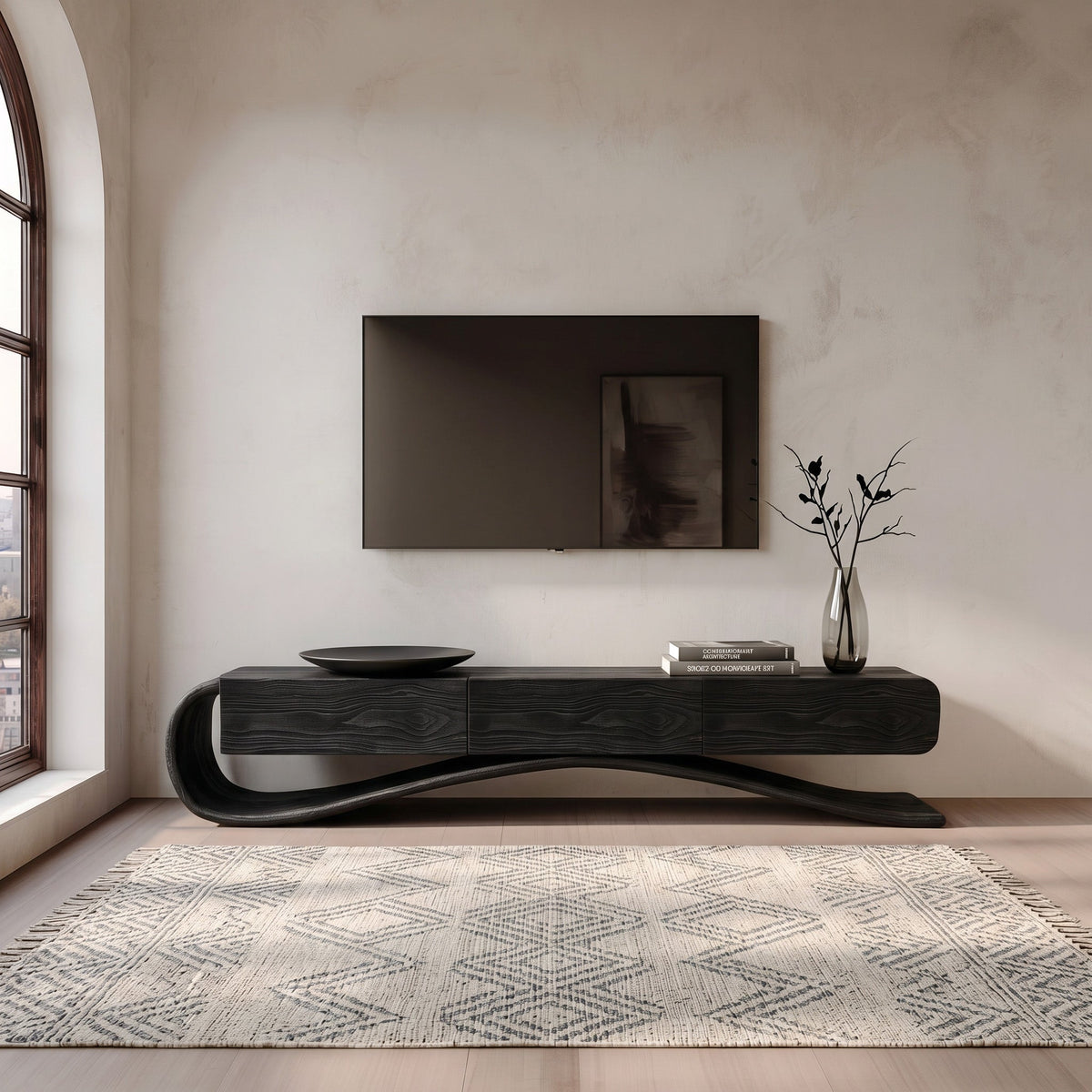 Organic Modern Cantilever TV Console, solid wood, built to order, view 4