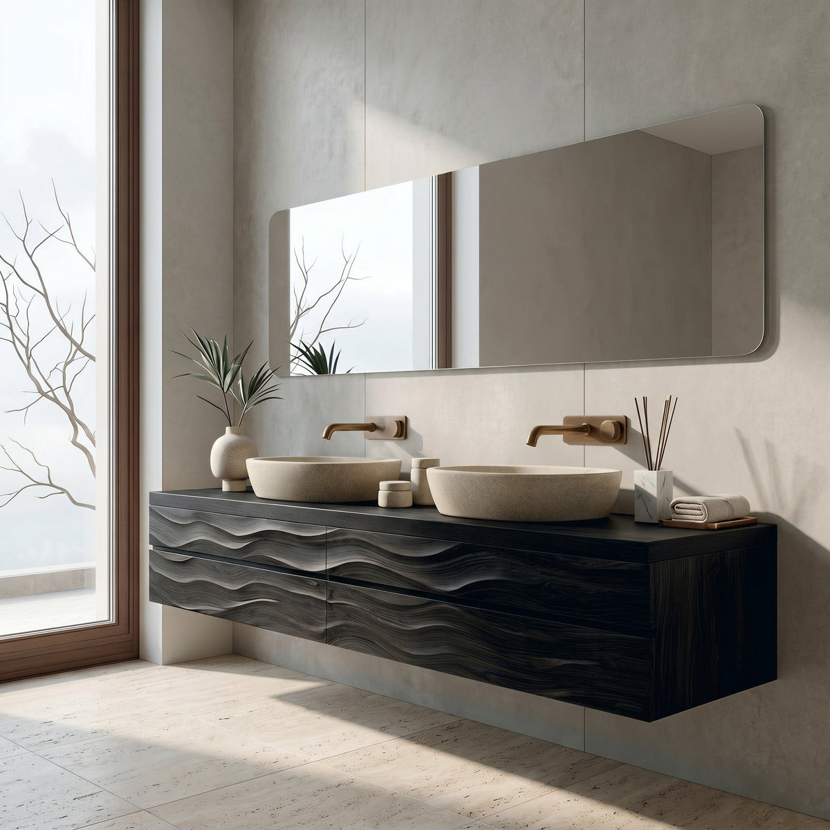 Modern Floating Bathroom Vanity with Wave Texture, solid wood, built to order, view 4