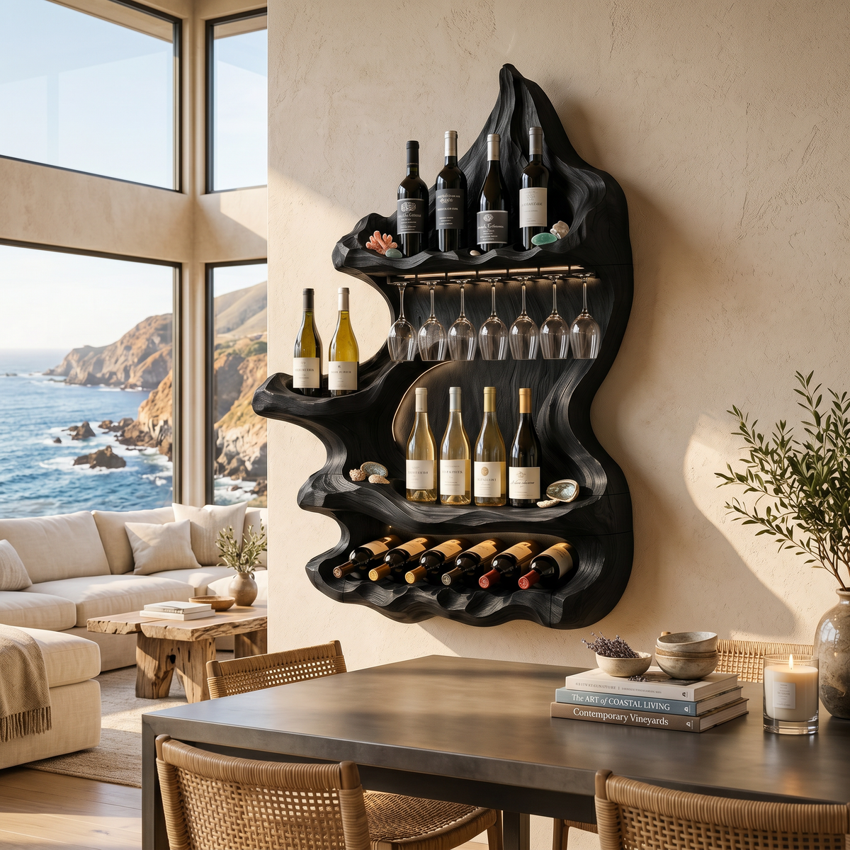 Organic Mountain Inspired Wine Shelf, solid wood, built to order, view 4
