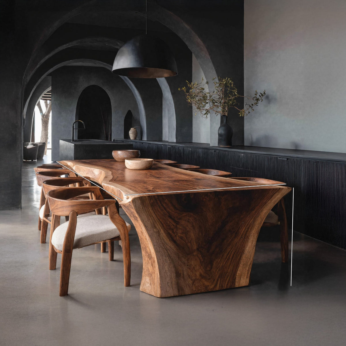 Organic Wooden Dining Table with Live Edge, solid wood, built to order