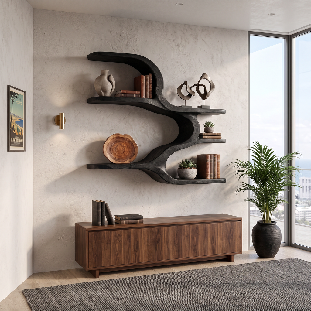 Organic Sculptural Wooden Wall Shelves, solid wood, built to order, view 4