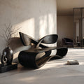 Contemporary Curved Bench with Cross Backrest, solid wood, built to order
