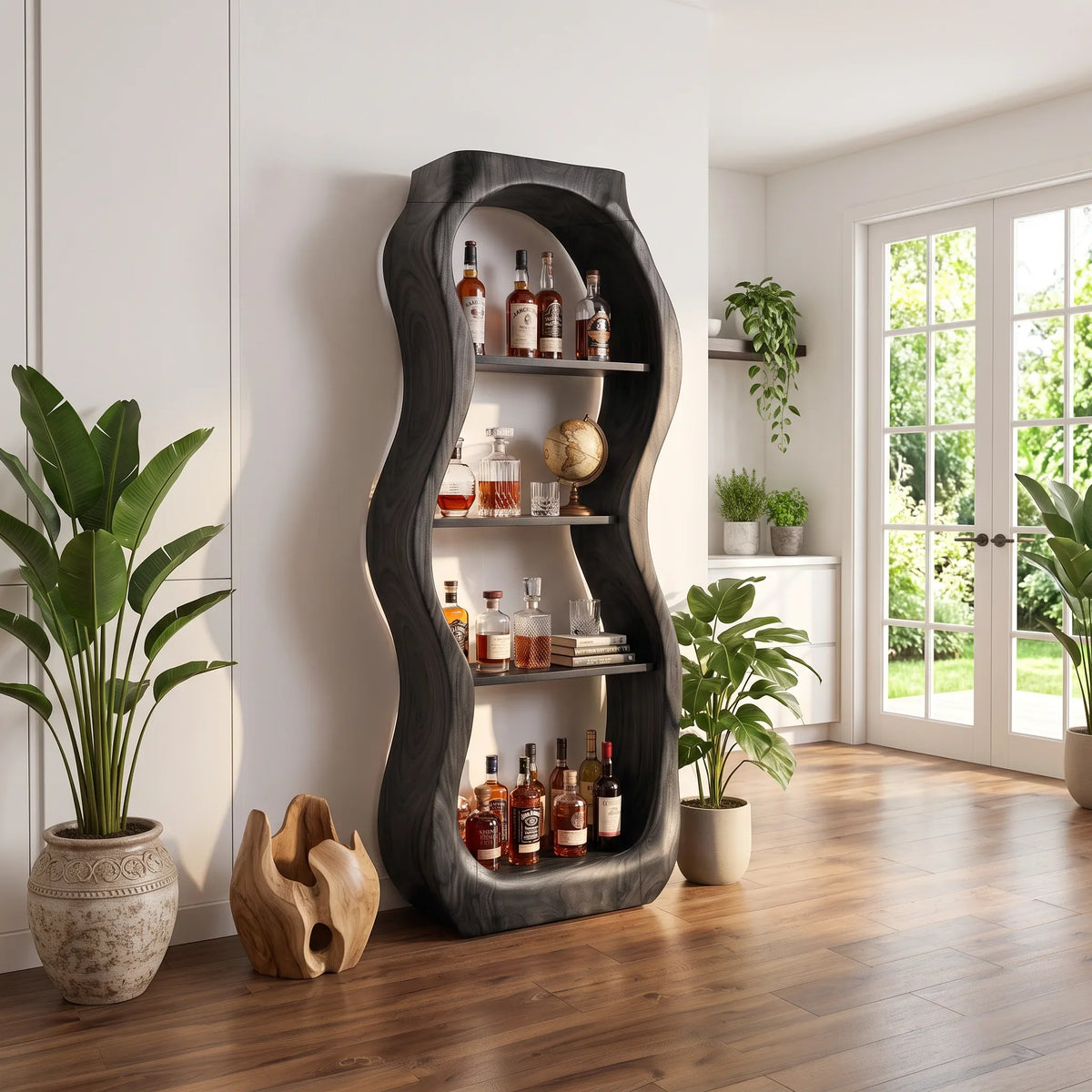 Handcrafted Sculptural Liquor Cabinet Cafe, solid wood, built to order