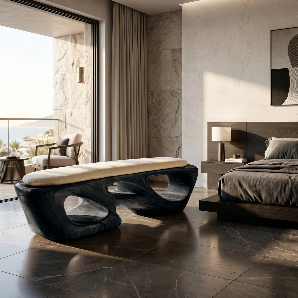 Curved Solid Bench Living Room, solid wood, built to order
