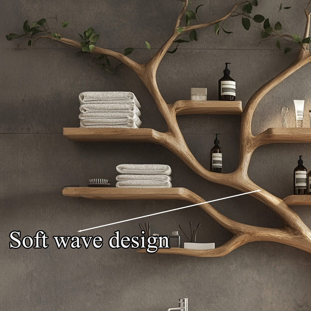 Tree Branches Rustic Bathroom Vanity with Sink Floating Shelves, solid wood, built to order