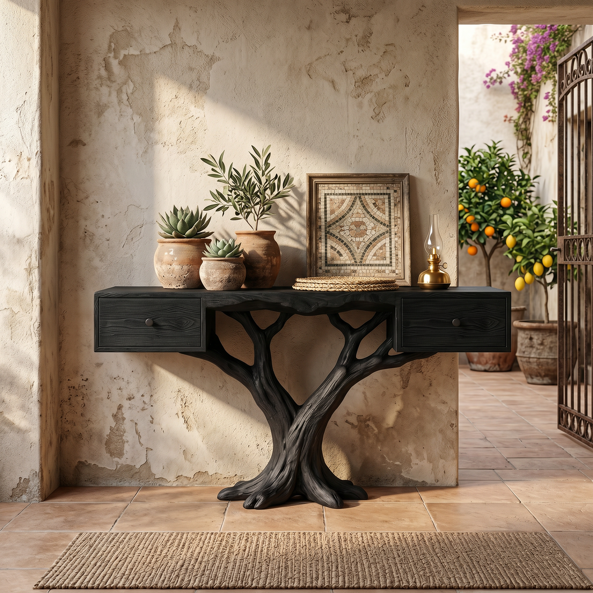 Organic Live Edge Console Table Contemporary Hallway, solid wood, built to order, view 4