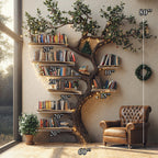 Black Tree Branch Bookshelf Wall Mount Mid Century, solid wood, built to order