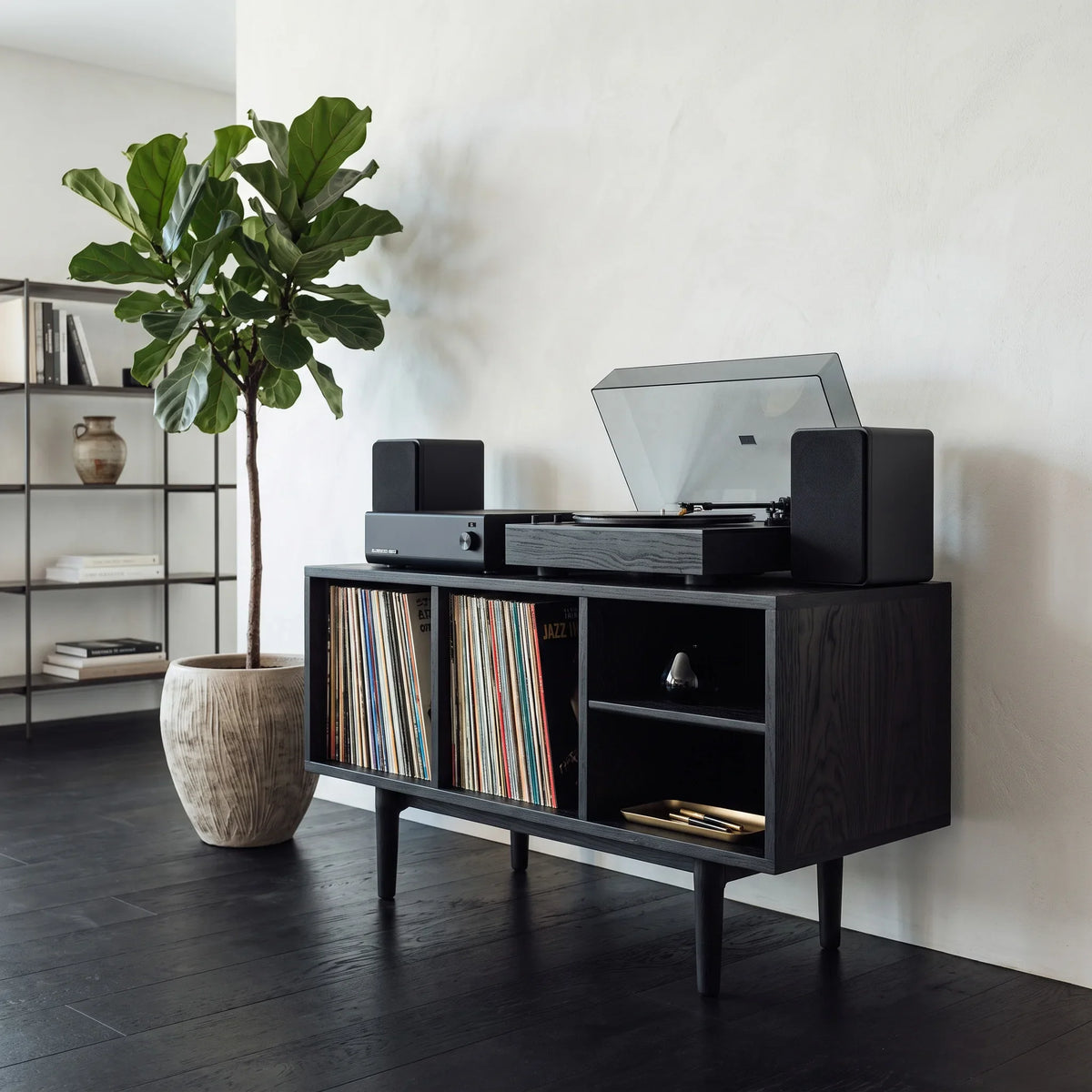 Minimalist Record Cabinet with Four Open Shelves, solid wood, built to order, view 4