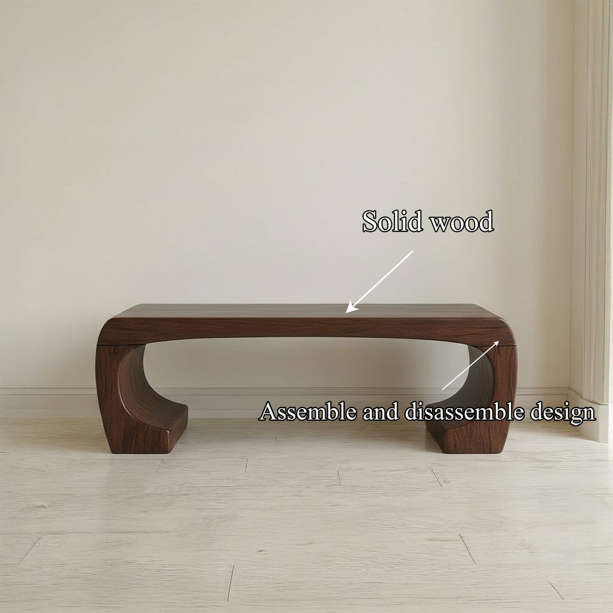 Mid Century Sculptural Bench, solid wood, built to order