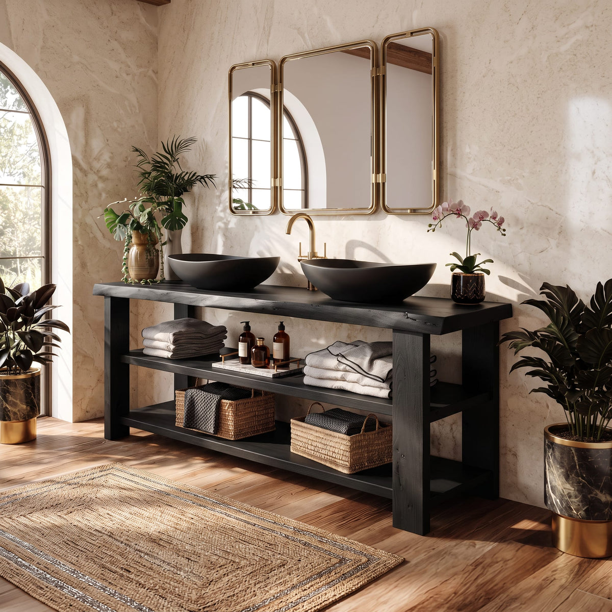 Farmhouse Vanity with Storage, solid wood, built to order